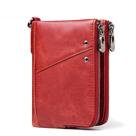 Anti-Theft Brush RFID Genuine Leather Men's Wallet Multifunctional Double Zipper Vertical Wallet Fashion Casual Coin Purse - V.I.P Digital Presence