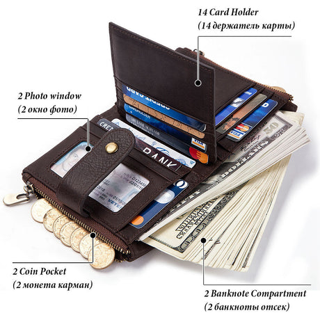 Anti-Theft Brush Wallet Leather Bag Multi-Function Buckle Zipper Retro Crazy Horse Cowhide Men's Bag Casual Coin Purse - V.I.P Digital Presence