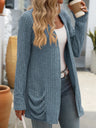 Autumn and winter new solid color pit stripe brushed pocket cardigan long sleeved jacket for women - V.I.P Digital Presence