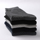 Bamboo fiber cotton socks mid tube men's socks double needle dark flower square grid socks - V.I.P Digital Presence