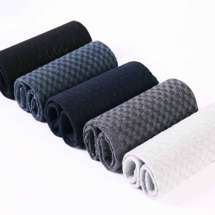 Bamboo fiber cotton socks mid tube men's socks double needle dark flower square grid socks - V.I.P Digital Presence