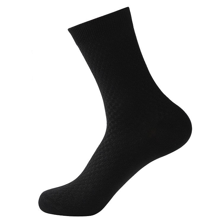 Bamboo fiber cotton socks mid tube men's socks double needle dark flower square grid socks - V.I.P Digital Presence