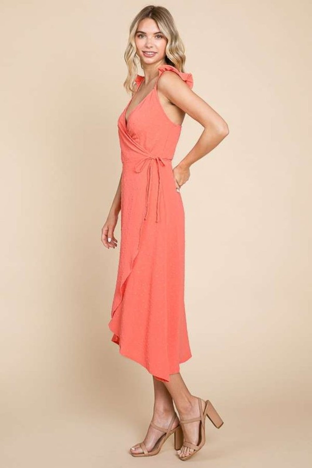 Ruffle Charm Surplice Wrap Slip Dress