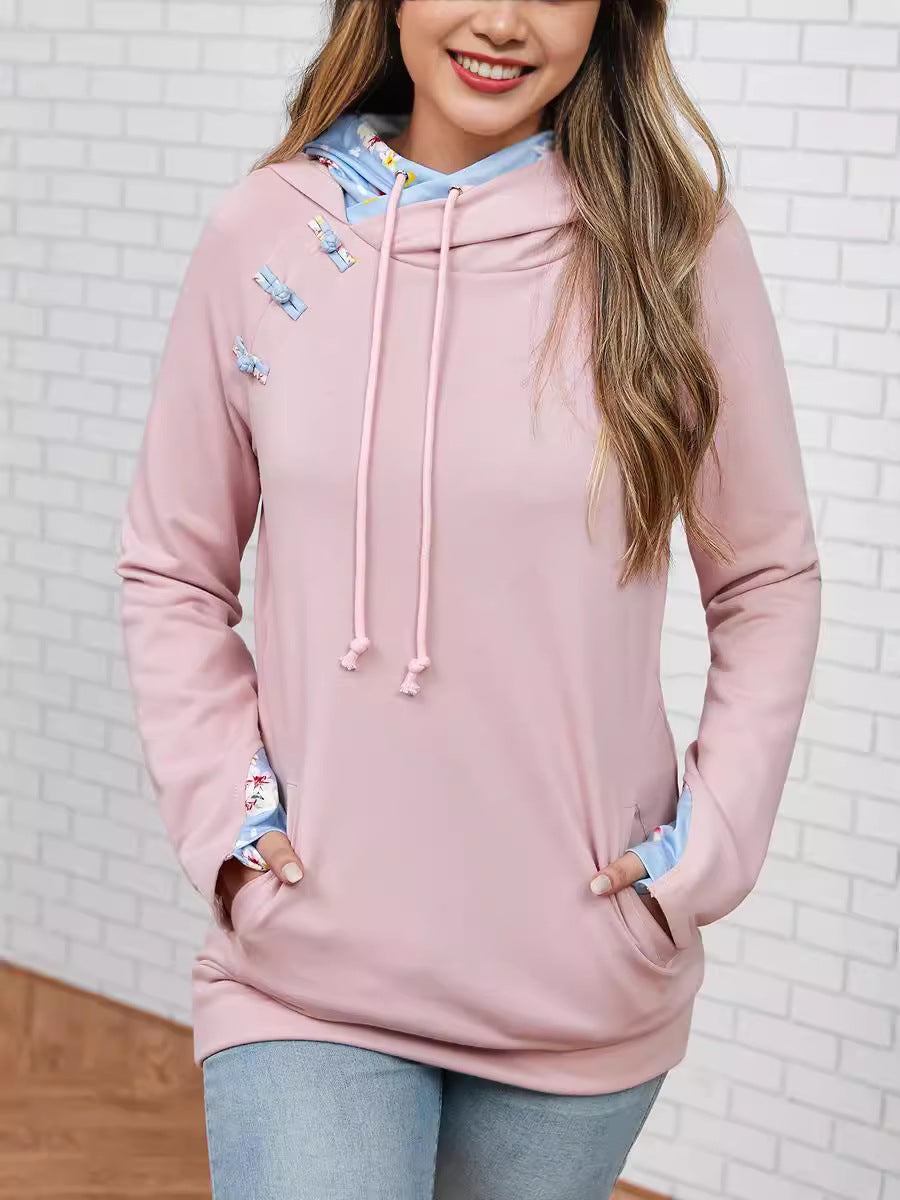 Button printed hooded women's hoodie - V.I.P Digital Presence