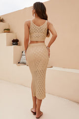 Chic Openwork Cropped Tank & Split Skirt Set