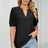 Casual V-neck solid color hollow bubble sleeve loose T-shirt top for women - V.I.P Digital Presence