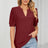 Casual V-neck solid color hollow bubble sleeve loose T-shirt top for women - V.I.P Digital Presence