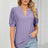 Casual V-neck solid color hollow bubble sleeve loose T-shirt top for women - V.I.P Digital Presence
