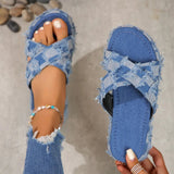 Checkered Raw Hem Open Toe Platform Sandals - V.I.P Digital Presence