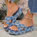 Checkered Raw Hem Open Toe Platform Sandals - V.I.P Digital Presence