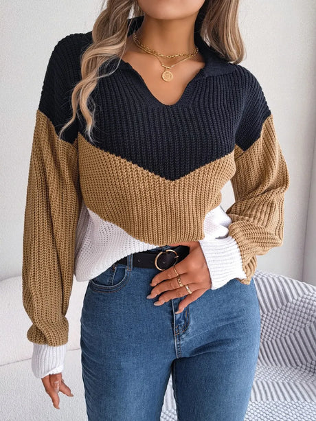 Color Block Dropped Shoulder Sweater - V.I.P Digital Presence