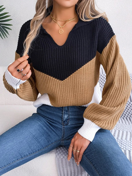 Color Block Dropped Shoulder Sweater - V.I.P Digital Presence