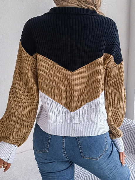 Color Block Dropped Shoulder Sweater - V.I.P Digital Presence