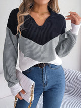Color Block Dropped Shoulder Sweater - V.I.P Digital Presence