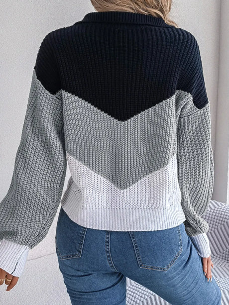 Color Block Dropped Shoulder Sweater - V.I.P Digital Presence