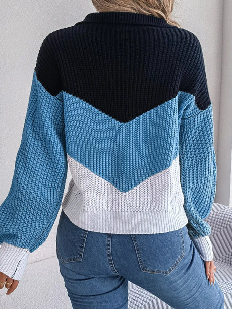 Color Block Dropped Shoulder Sweater - V.I.P Digital Presence