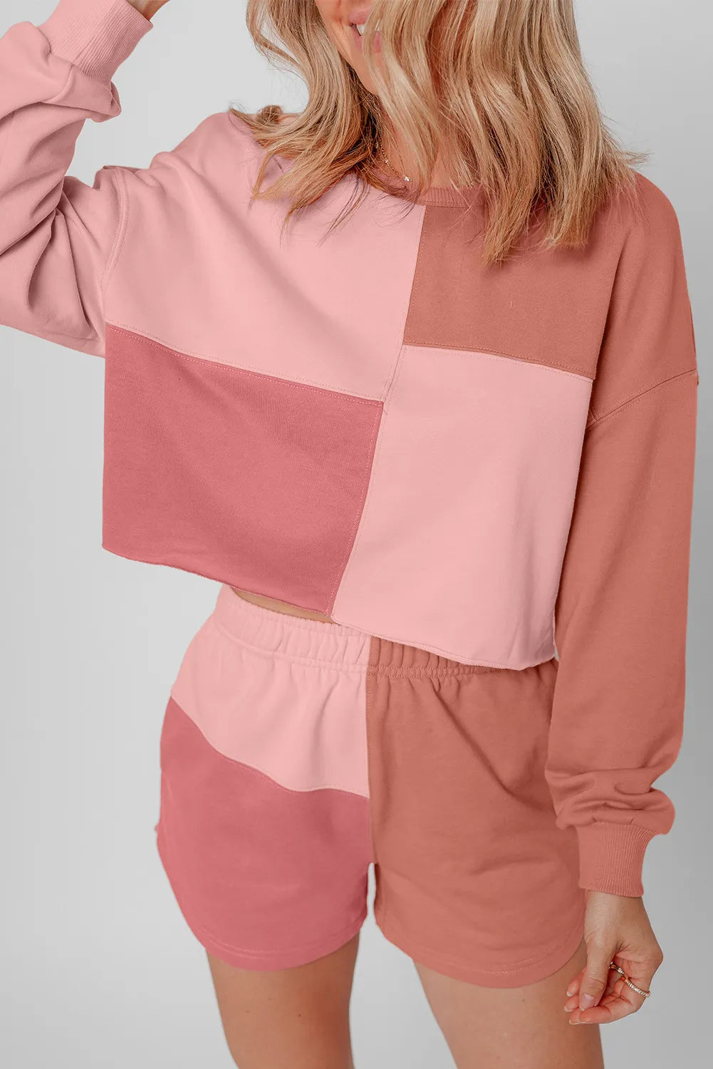 Color Block Round Neck Top and Shorts Set - V.I.P Digital Presence