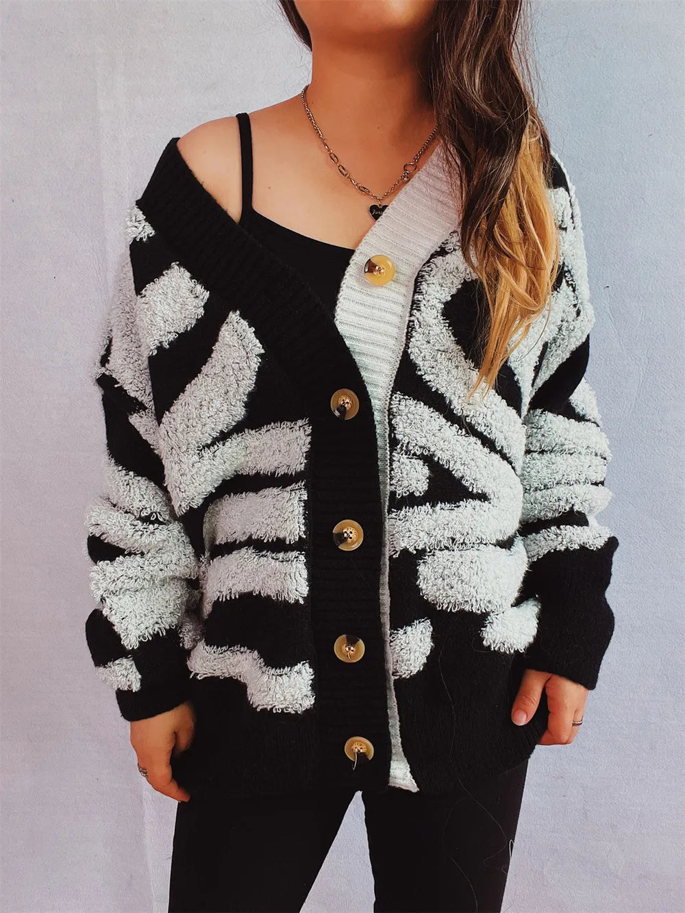Contrast Button Up Long Sleeve Cardigan - V.I.P Digital Presence