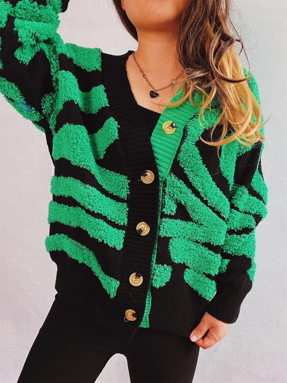 Contrast Button Up Long Sleeve Cardigan - V.I.P Digital Presence