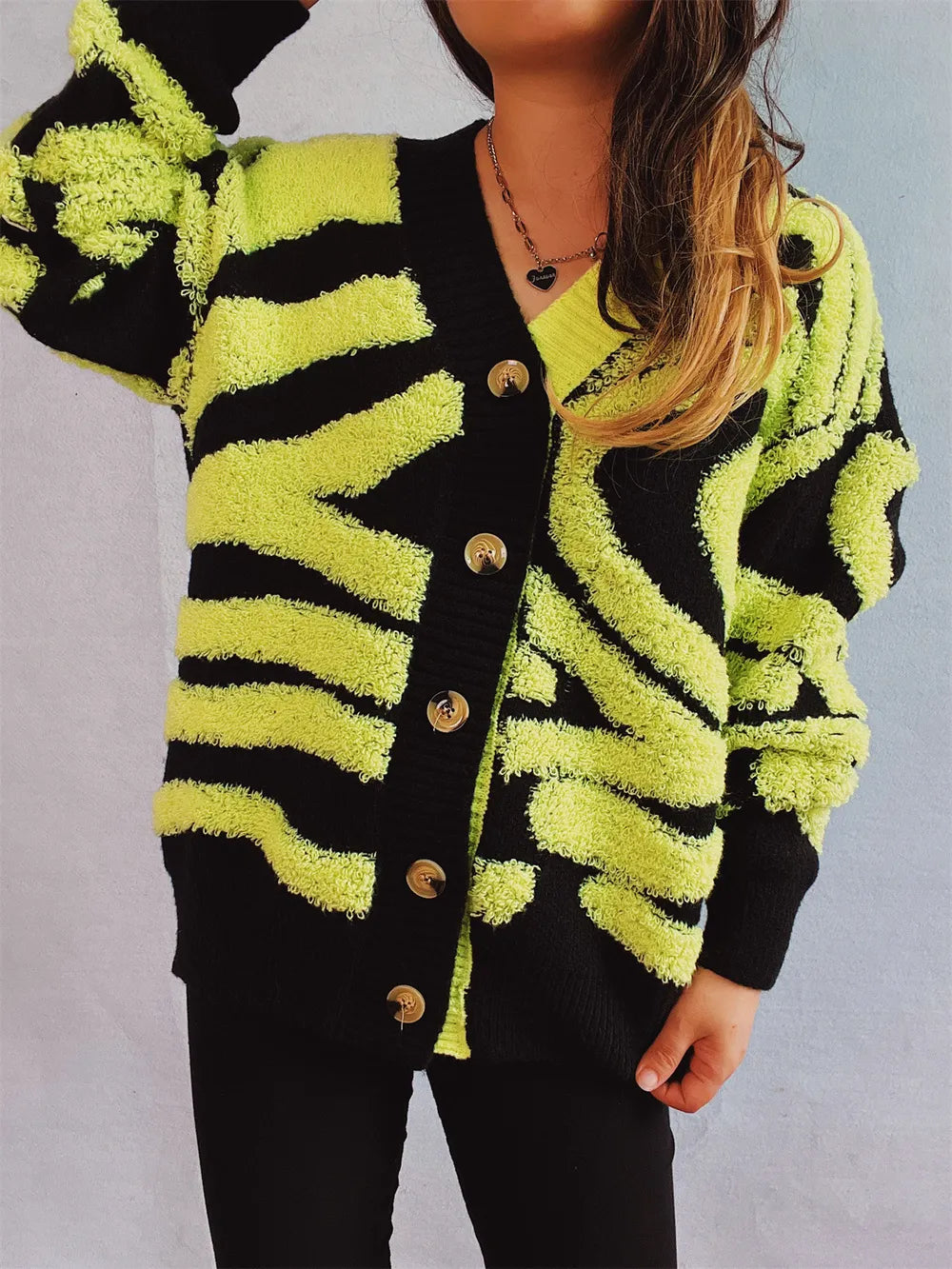Contrast Button Up Long Sleeve Cardigan - V.I.P Digital Presence
