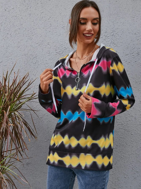 Contrast Quarter Zip Dropped Shoulder Hoodie - V.I.P Digital Presence