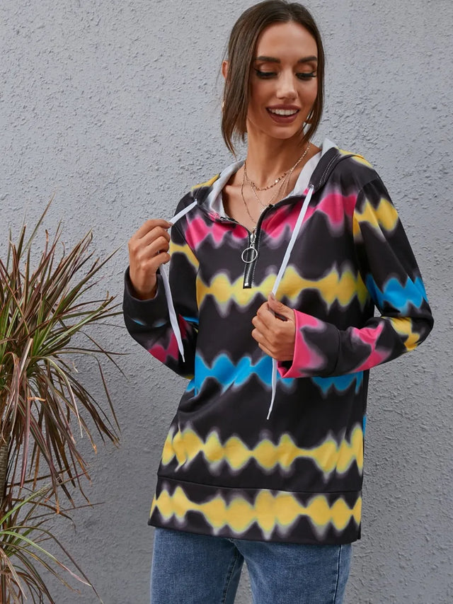 Contrast Quarter Zip Dropped Shoulder Hoodie - V.I.P Digital Presence