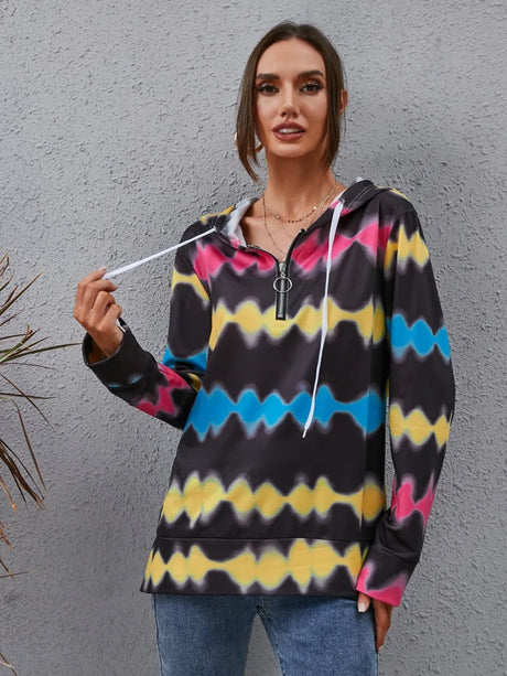 Contrast Quarter Zip Dropped Shoulder Hoodie - V.I.P Digital Presence