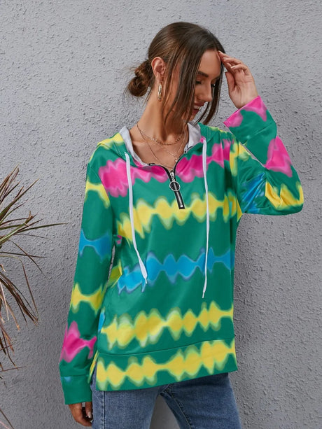 Contrast Quarter Zip Dropped Shoulder Hoodie - V.I.P Digital Presence