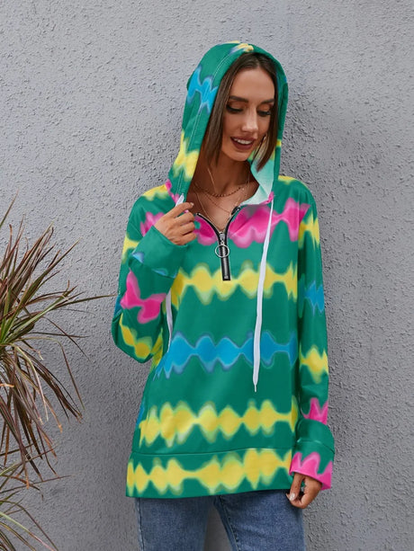 Contrast Quarter Zip Dropped Shoulder Hoodie - V.I.P Digital Presence