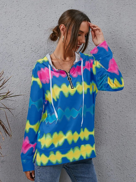Contrast Quarter Zip Dropped Shoulder Hoodie - V.I.P Digital Presence