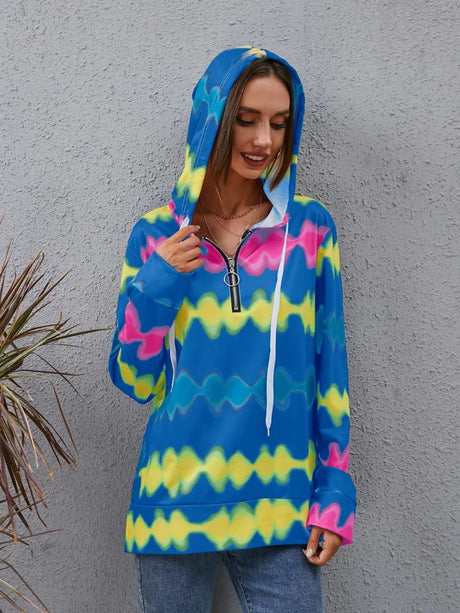 Contrast Quarter Zip Dropped Shoulder Hoodie - V.I.P Digital Presence
