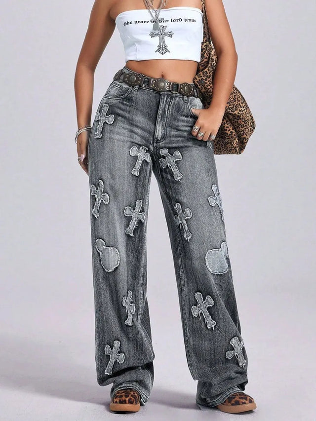Cross Wide Leg Jeans with Pockets - V.I.P Digital Presence
