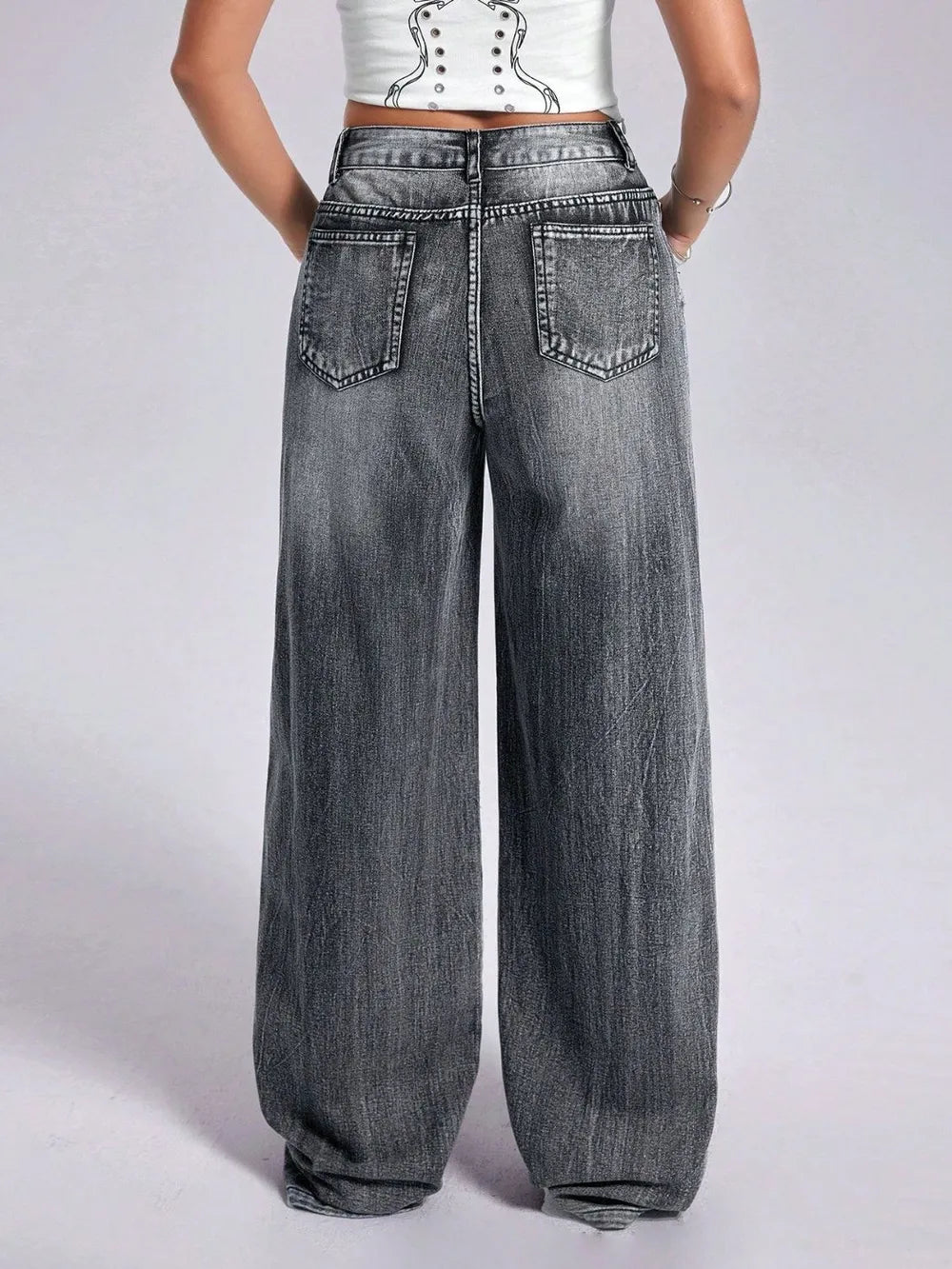 Cross Wide Leg Jeans with Pockets - V.I.P Digital Presence