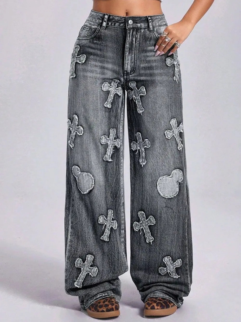 Cross Wide Leg Jeans with Pockets - V.I.P Digital Presence