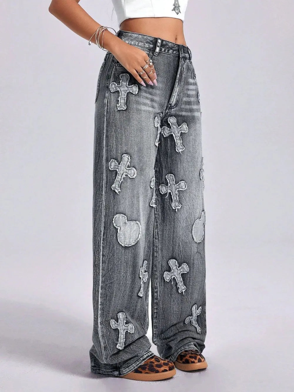 Cross Wide Leg Jeans with Pockets - V.I.P Digital Presence