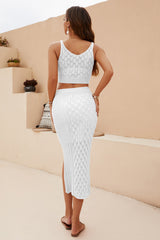 Chic Openwork Cropped Tank & Split Skirt Set