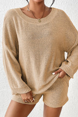 Casual Dropped Shoulder Sweater & Drawstring Pants Set