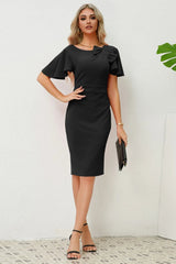 Slit Round Neck Flutter Sleeve Dress - V.I.P Digital Presence