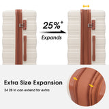 Hardshell Luggage Sets 3 Pcs Spinner Suitcase with TSA Lock Lightweight 20''24''28''  Brown+White + ABS