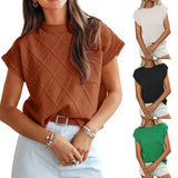 European and American women's round neck pocket decoration diamond grid short sleeved top for women - V.I.P Digital Presence