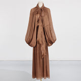 Fashionable niche design bat sleeve lace up pleated dress for women - V.I.P Digital Presence