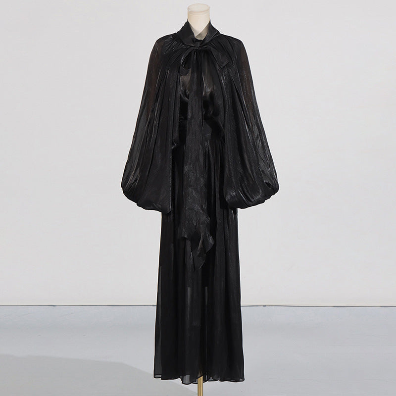 Fashionable niche design bat sleeve lace up pleated dress for women - V.I.P Digital Presence