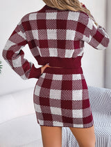 Plaid Knit Top & Skirt Sweater Set