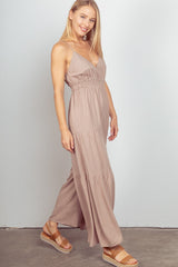 Sleeveless Gathered Wide Leg Jumpsuit