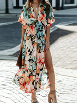 Floral Plunge Half Sleeve Dress - V.I.P Digital Presence