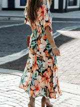 Floral Plunge Half Sleeve Dress - V.I.P Digital Presence