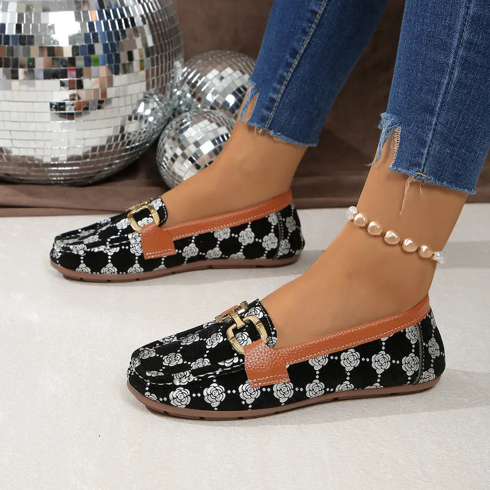 Floral PU Leather Flat Loafers - V.I.P Digital Presence