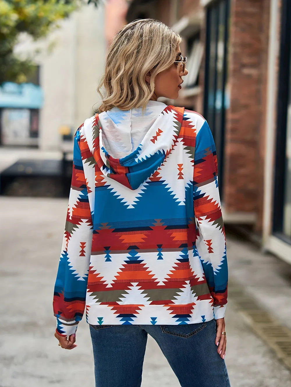 Geometric Zip Up Long Sleeve Hooded Jacket - V.I.P Digital Presence