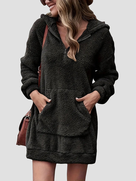 Half Zip Dropped Shoulder Oversized Hoodie - V.I.P Digital Presence