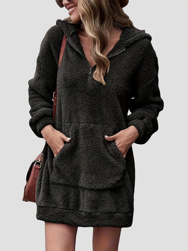Half Zip Dropped Shoulder Oversized Hoodie - V.I.P Digital Presence